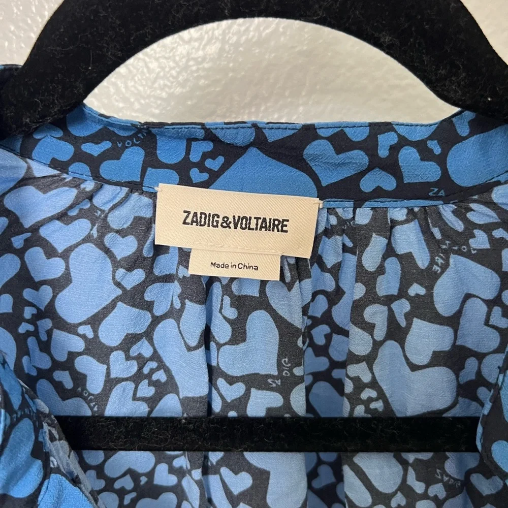 Zadig & Voltaire Blue Heart Print Button Down Shirt - Picture 4 of 4